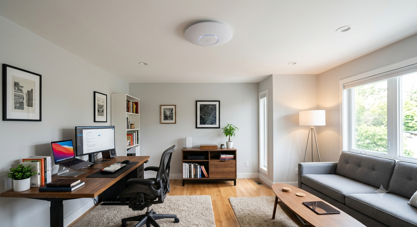 Clean flush ceiling-mounted access point with no visible cables